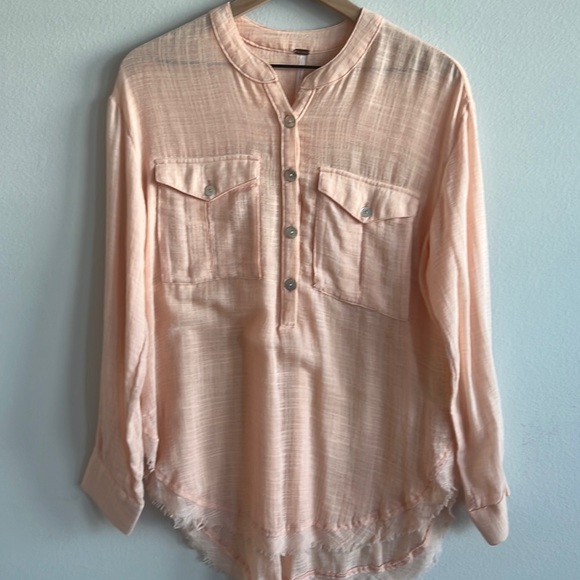 Free People Tops - FREE PEOPLE Talk To Me Button Down Peach Blouse Size Small